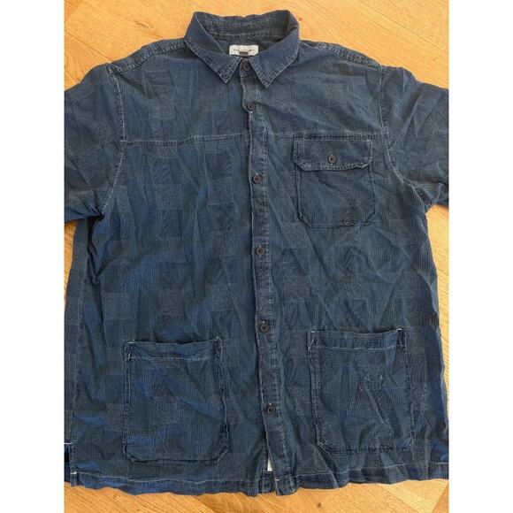 Free Assembly Men's Patchwork Utility Shirt with Short Sleeves in Blue - Picture 2 of 5